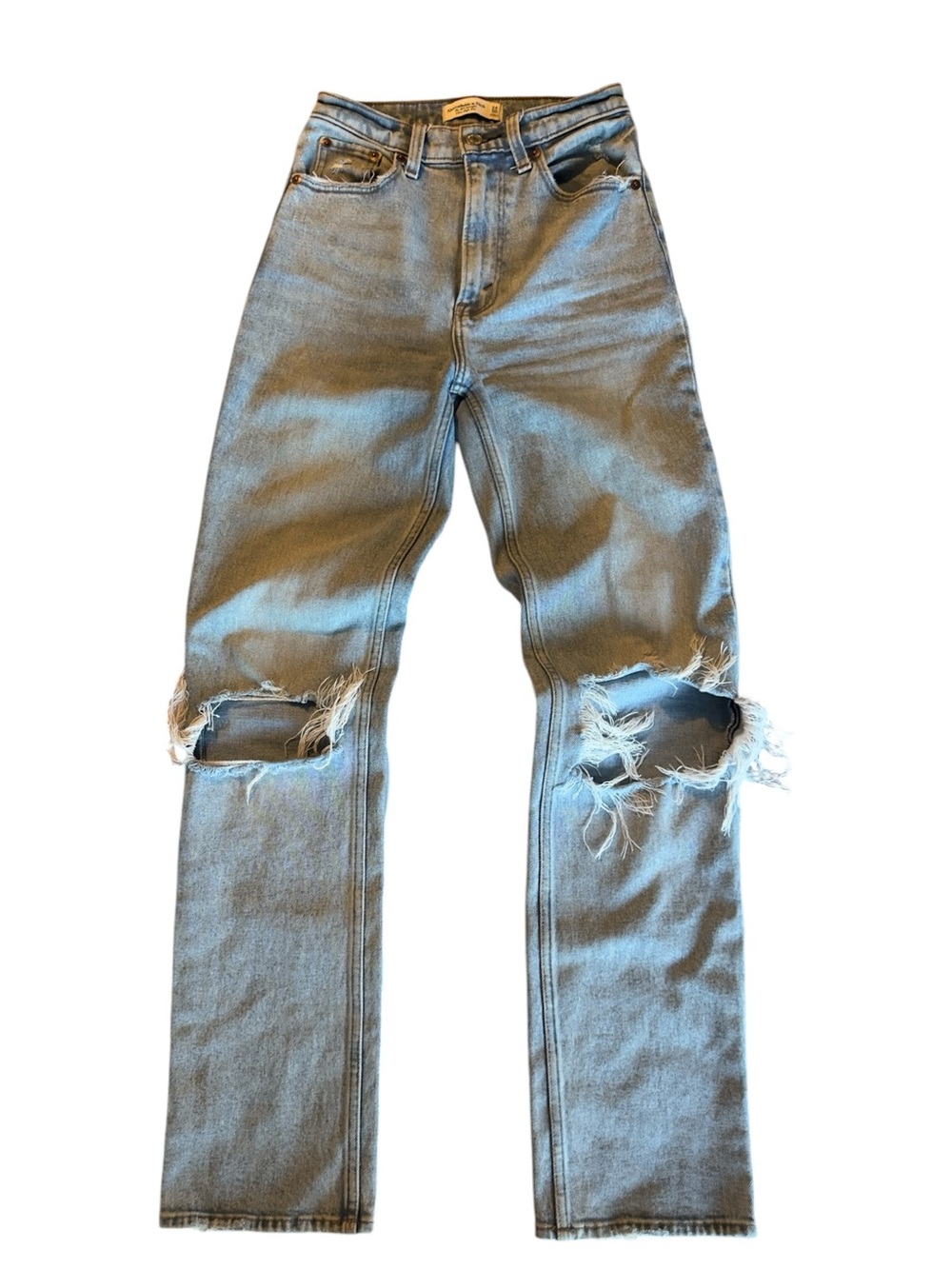 Abercrombie & Fitch Light‎ Wash Distressed High-Rise Straight Jeans